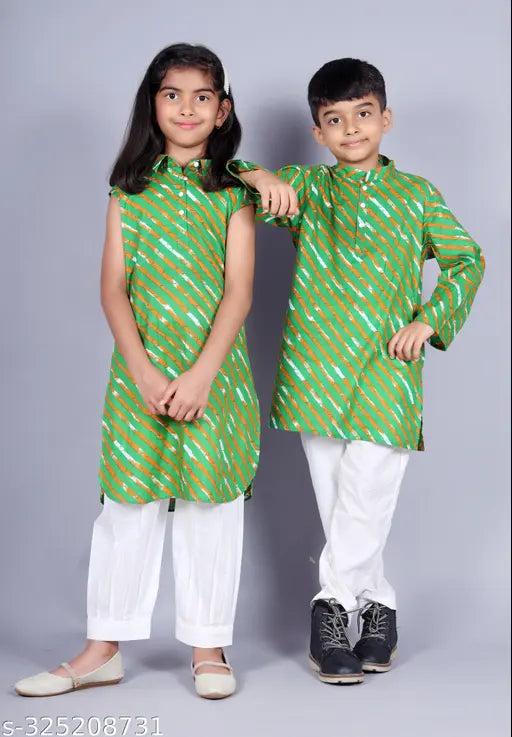 Kidaroo Pack of Girl's and Boy's Cotton Printed kurta and Pants Set