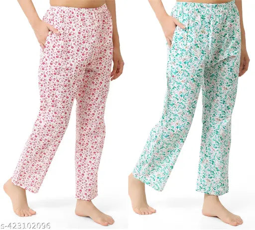 ( Pack of 2)Women & Girls Track Pant Lower Pajama Cotton Printed Lounge Wear Soft Cotton Night Wear Pajama