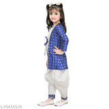 Hariyal Creation Kids Party/Festive Designer White Checked Kurta Salwar with Coti Suit For Girls