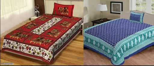 Single Bed Bedsheet Combo Pack 2 Jaipuri Single Bedsheet with 2 Pillow Cover