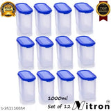 Nitron™ 1000ml - Unbreakable Airtight Space Saver Modular Storage Jar Container Set of 12 - 1000ml