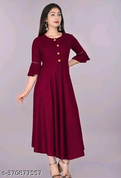 Ultra Fashion Women's Solid Flared Kurti (Maroon)