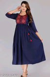 Rayon Embroiderd Navy Blue Anarkali Kurti For Women/Girls