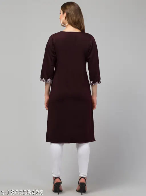 WINE WOOLLEN EMBRODRY AARI WORK KURTI FOR WOMEN