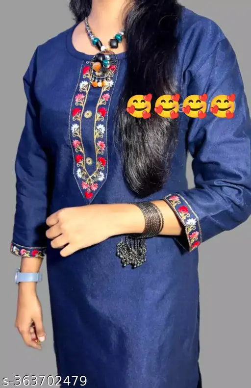 Latest Wollen Embroidery Fancy Blue Winter Kurti