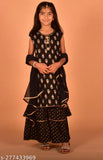 Misbis Girls Printed Kurta and Sharara and Dupatta set