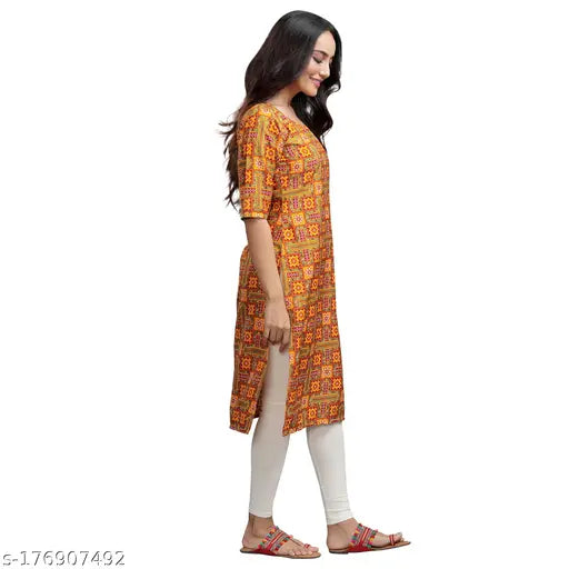 Stylish Women's Crepe Multicolor Color Ethnic Motif Printed Straight Kurti