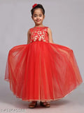 Toy Balloon Kids Rose Red Full Length Girls Printed Party wear Dress