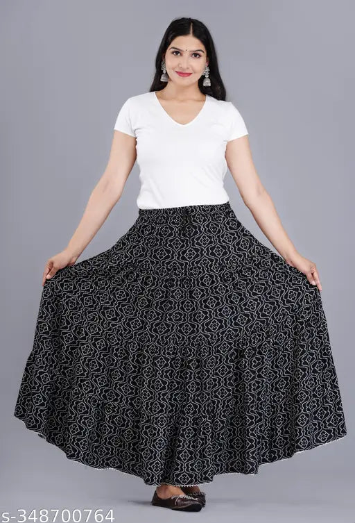 Women’s Long Skirt/Skirt for Women/Printed Skirt/Long Skirt/Solid Long Skirt/Black Printed Skirt/Printed Long Skirt