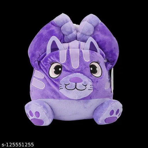 WISHKEY Lunch Bags for Kids, Washable and Insulated with Purple Cat Design.