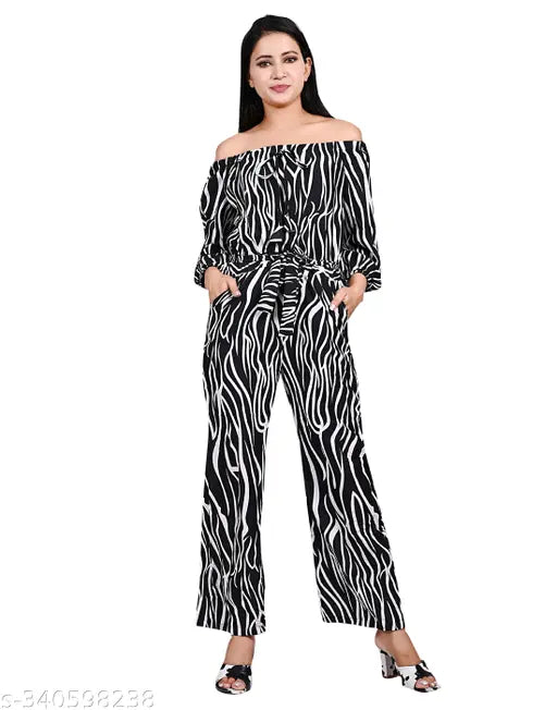 B&C Women /Girls Animal print Elastic Off solder Long Jumpsuit