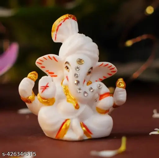 Pagri Ganesh Ji Murti Decorative Showpiece for Home Decor| Ganesh Idol for Car Dashboard Home Temple Office Desk Pooja Room God Idols for Puja & Festival Gifting (Pagri Ganesh, 6.35cm, Polyresin, White)