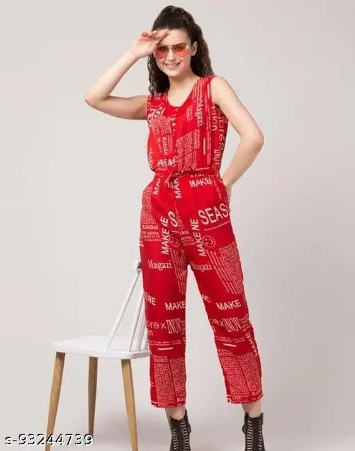 Western Wear Women Red Color Jumpsuits