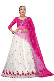 """""Women's Georgette Pleated Embroidered Semi Stitched """""Net Lehenga Choli with Dupatta"""""White