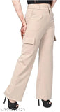 four pocket Cargo Women Premium Cotton Wide Leg 4 Pocket Cargos/Trousers | Relaxed Fit Cargo Pants with Insert Pockets