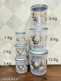 KHODAL Plastic Grocery Container - 1000 ml, 2000 ml, 3000 ml, 6000 ml, 8000 ml, 12000 ml (Pack of 6, Grey)