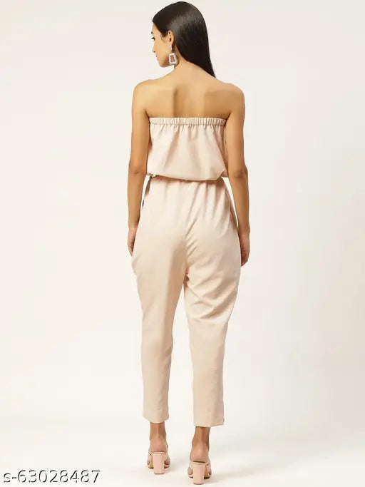 IQRAAR Polyester Solid Western Wear Jumpsuit With Fabric Belt For Women (Peach)