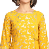 Women Poly Crepe A-line Printed Yellow Kurti