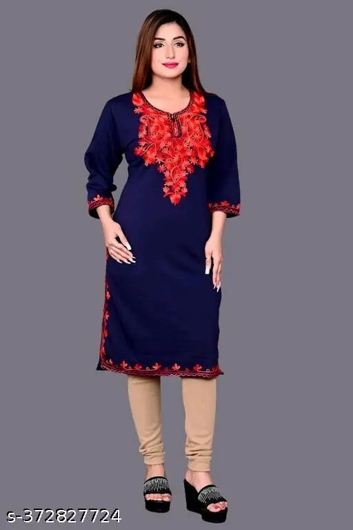 "Winter Artistry: Luxurious Woolen Aari Kurtis for Elegant Style"