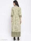 Indibelle Cotton Pista Green Floral Print A-Line Kurta