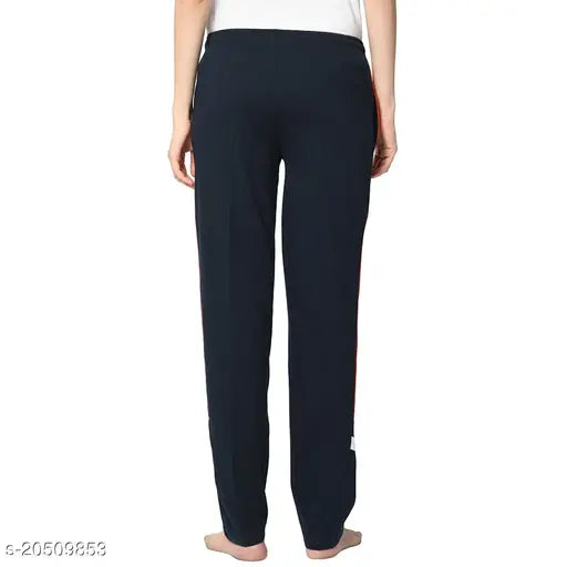 Women Solid StraightFit Blue Trousers