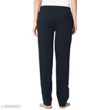 Women Solid StraightFit Blue Trousers