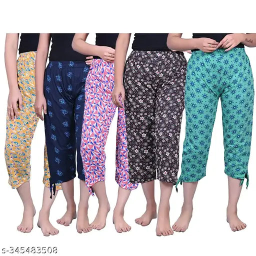 combo pack of 5 capri pajama, Women's Cotton Capri, Capri for Women, Nightwear Capri for Women, Printed 3/4 Pyjama, Prints May Vary (Assorted Capri)