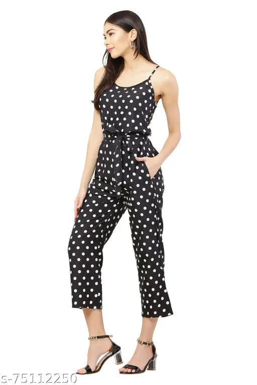 STYLISH JUMPSUIT TWO STRIPS WITH POLKA DOTTED AND BACK CHAIN WITH COLTHES BELT CASUAL PARTY DAILY WEAR