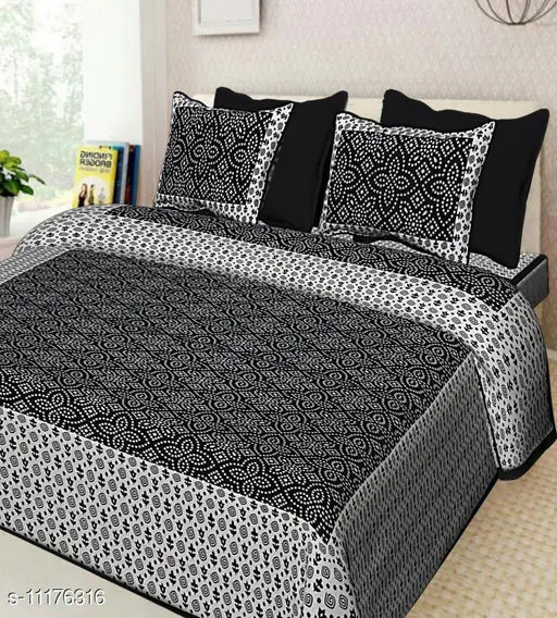 2 Jaipuri Best Bedsheet Combo Pack with 4 Pillow Cover ( Blue+Black)