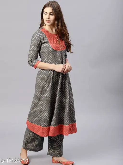 Women Cotton Front Slit Ethnic Motif Kurti