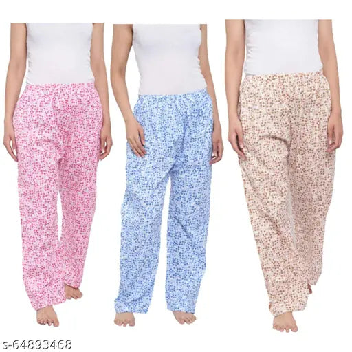 Supertive Women's Cotton Solid Printed Pyjama/Track Pant Lower (Multicolour; Free Size) Pack of 3