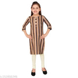 Sevgi Girl's Cotton Blend Strioed Kurti withh Leggings Set