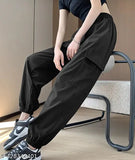 Women Relaxed Blue Cotton Blend Trousers