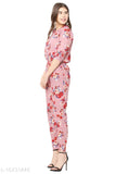 Avyanna Stylish Lite Purple Color Floral Print Crepe Jumpsuit For Women's & Girls