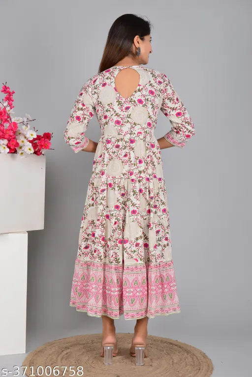 **Flower Printed Anarkali Kurta | Elegant ethnic wear For Women's | Fashionable Anarkali style Kurta |