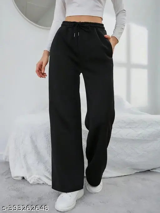 Straight fit Solid black Trouser