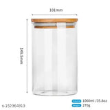 VRS MALL Borosilicate Glass Container, Glass Jar, with Bamboo Airtight Lid, 4 Pcs Jar - 1000 ml Glass, Wooden Cookie Jar (Pack of 4, Clear)