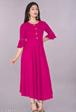 Women Casual Solid MIKE HAND Flared Rayon Kurta (Pink)