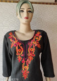 women's woolen aari thread work on neck and border in BLACK colour.