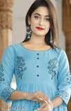 Women Sky Blue & Black Block Print Detail Anarkali Kurti womens kurti