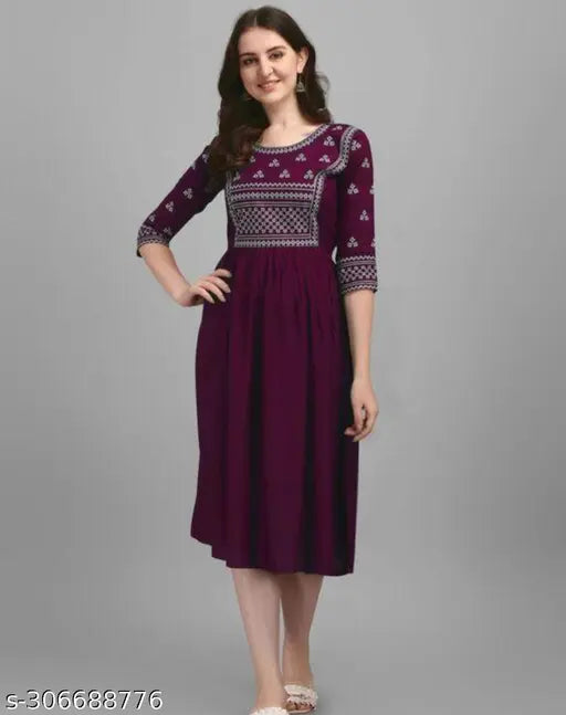 Maroon Rayon Cotton Kurti