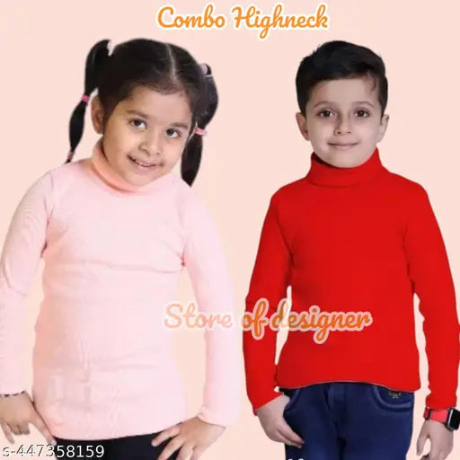 High Neck Sweater Tops for kids, Red & Pink Winter Woolen High Neck Sweater For Baby Boys & Girls, full sleeves high neck/skivvy for winter sweaters for baby boy , new born baby high neck (Pack of 2)