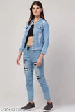 Women Denim Jacket & Star Light Blue Jogger Set