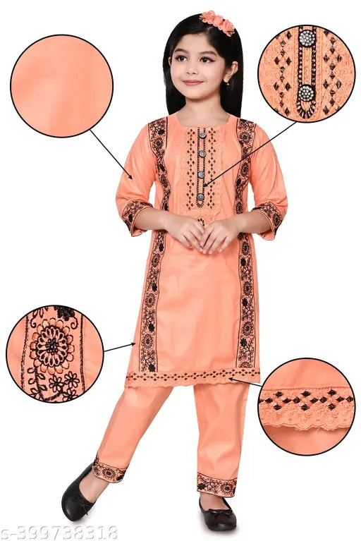 Urban Youth Beautiful Kurti Pant Set Front Button Look Embroidery Rayon Fabric Set For Girls