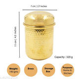 Spillbox Brass Utensil Vertical Canisters|Food Grade Jars|Kitchen Dabbi|Ubha Dabba|Storage Container- Brass Hammered Dabba (Small-1)