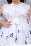 Girls Bell Sleeve Net Fit & Flare Party Dress with hair band , fairy wings and fairy stick (WHITE)