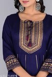 Beautiful Blue Gold Printed Work Anarkali Long Kurta With Dori Tassle Works and Gotta lace works