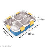 3 Compartment Stainless Steel Lunch Box with Steel Cutlery Inside(Spoon), Heating & Water Insulation Design Use for Office, School & Travelling, 750 Ml - Blue