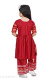 Lovely Fashion Nyra Cut Girls Printed Party Wear Palazzos Sets Red