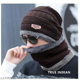 COOl INDIANS Cap & Scarf,Soft Warm Snow/Air Proof Fleece Knitted Cap (Inside Fur) Woolen Beanie Winter Cap with Scarf for Women/Girl/Ladies/Men (Brown)